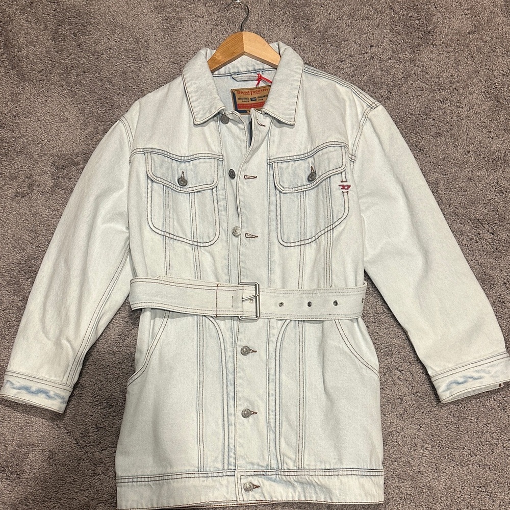 Diesel Light Wash Denim Belted Jacket - Light Blue